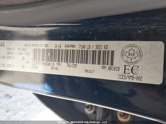 2019 Dodge Ram 1500 მანქანა იყიდება აუქციონზე, vin: 1C6SRFKT9KN630119, აუქციონის ნომერი: 12615474