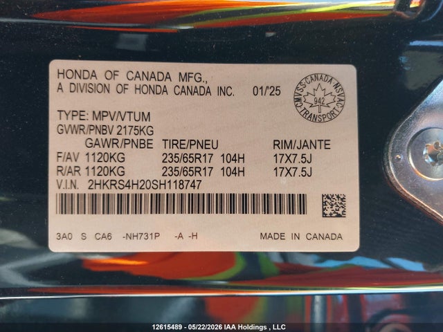 Продаж на аукціоні авто 2025 Honda Cr-v, vin: 2HKRS4H20SH118747, номер лоту: 12615489