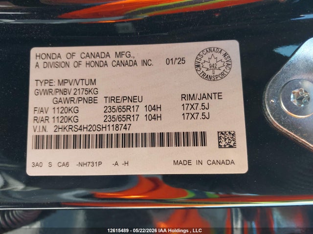 Продаж на аукціоні авто 2025 Honda Cr-v, vin: 2HKRS4H20SH118747, номер лоту: 12615489