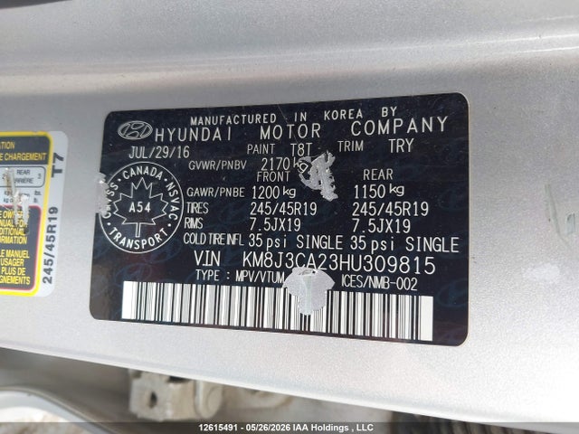 Продажа на аукционе авто 2017 Hyundai Tucson Se, vin: KM8J3CA23HU309815, номер лота: 12615491