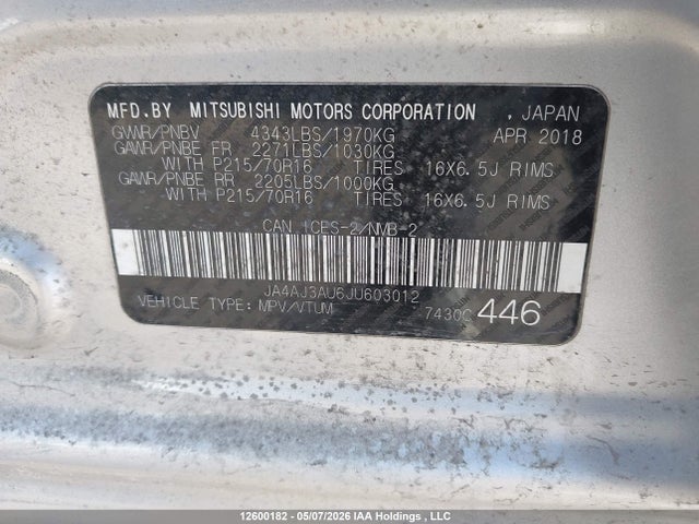 JA4AJ3AU6JU603012 Mitsubishi RVR SE