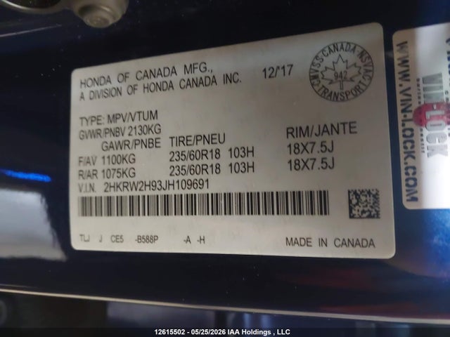 2HKRW2H93JH109691 Honda Cr-v Touring