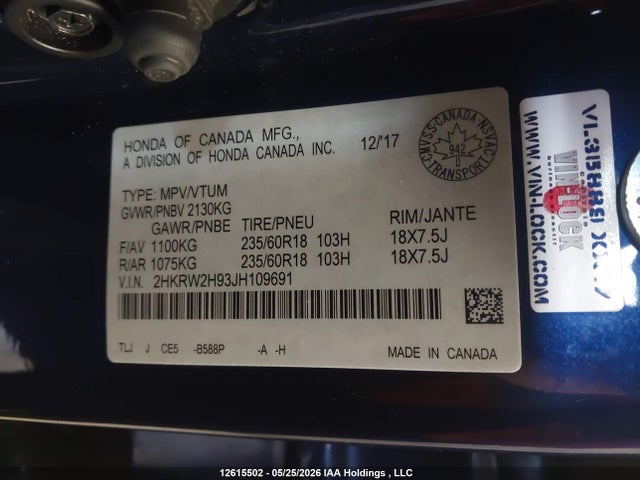 2HKRW2H93JH109691 Honda Cr-v Touring