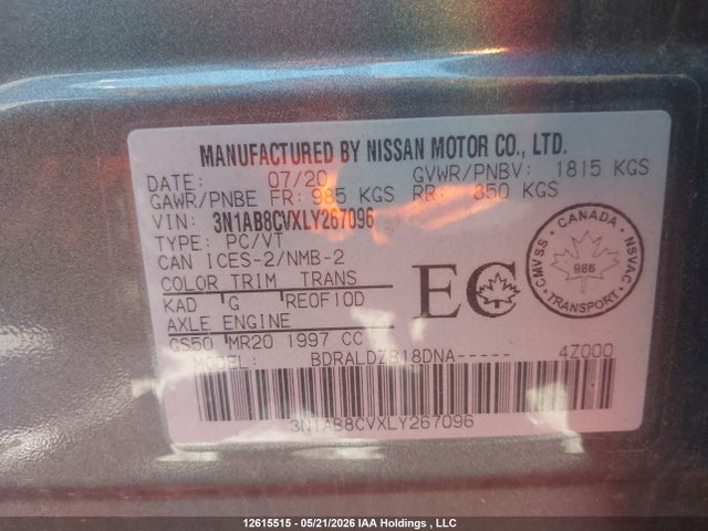 3N1AB8CVXLY267096 Nissan SENTRA SV