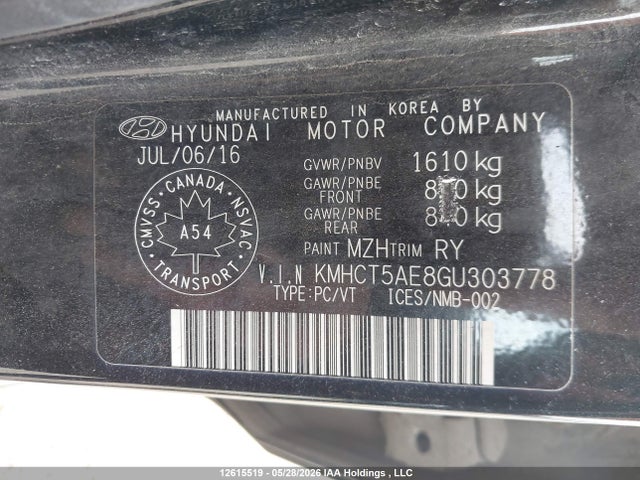 KMHCT5AE8GU303778 Hyundai ACCENT SE