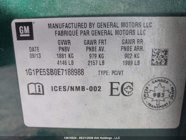 Продажа на аукционе авто 2014 Chevrolet Cruze 2lt, vin: 1G1PE5SB0E7188988, номер лота: 12615524