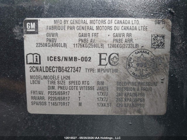 12615527 :رقم المزاد ، 2CNALDEC7B6427347 vin ، 2011 Chevrolet Equinox مزاد بيع