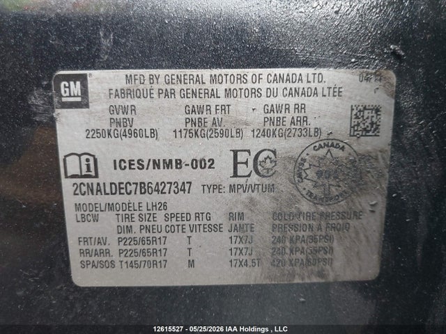 12615527 :رقم المزاد ، 2CNALDEC7B6427347 vin ، 2011 Chevrolet Equinox مزاد بيع