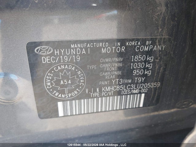 Aukcja sprzedaży 2020 Hyundai Ioniq, vin: KMHC85LC3LU205359, numer aukcji: 12615544