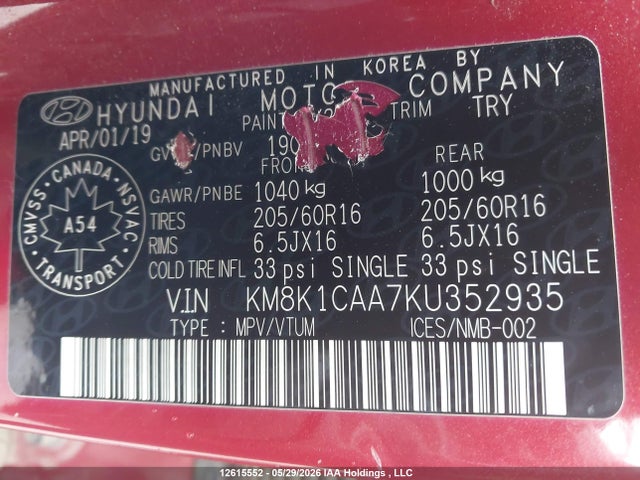 KM8K1CAA7KU352935 Hyundai Kona Essential 4p Ti