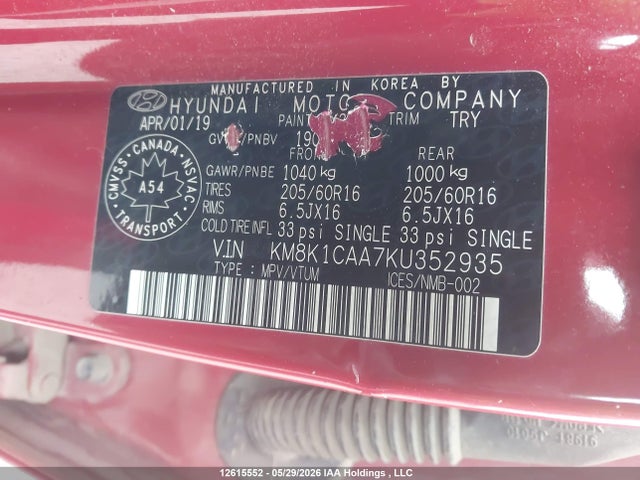 KM8K1CAA7KU352935 Hyundai Kona Essential 4p Ti