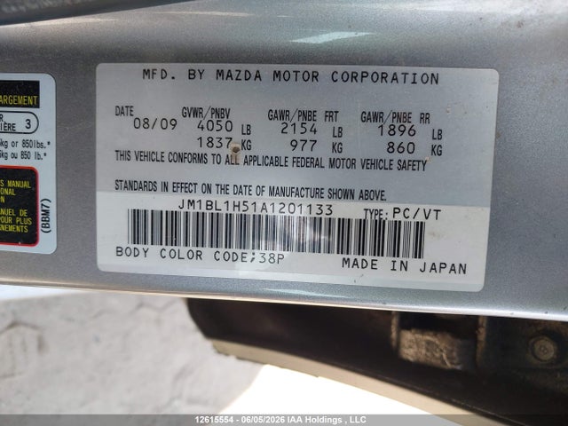 Aukcja sprzedaży 2010 Mazda Mazda3, vin: JM1BL1H51A1201133, numer aukcji: 12615554