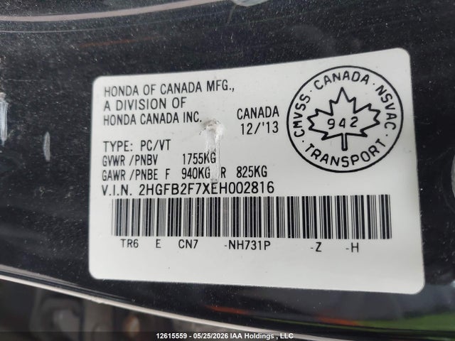 2HGFB2F7XEH002816 Honda Civic Touring