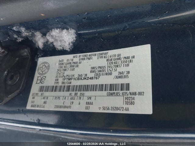 Продажа на аукционе авто 2018 Ford F-150 Xlt, vin: 1FTMF1CBXJKD48767, номер лота: 12544600