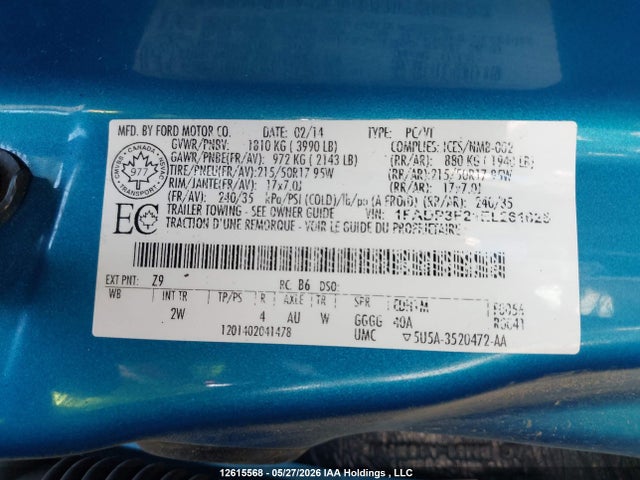 12615568 :رقم المزاد ، 1FADP3F21EL261625 vin ، 2014 Ford Focus Se مزاد بيع