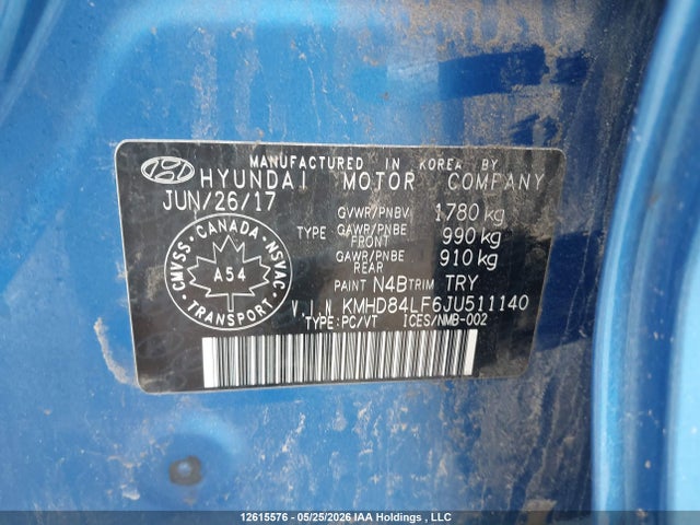 Продаж на аукціоні авто 2018 Hyundai Elantra Sel/value/limited, vin: KMHD84LF6JU511140, номер лоту: 12615576