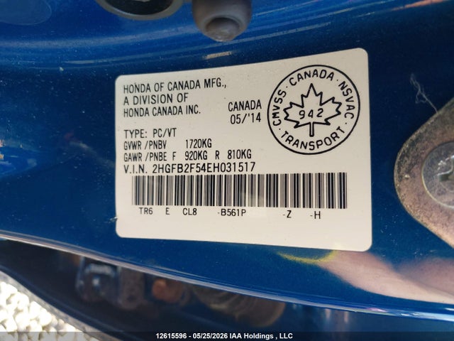 Aukcja sprzedaży 2014 Honda Civic Lx, vin: 2HGFB2F54EH031517, numer aukcji: 12615596