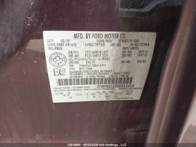 Aukcja sprzedaży 2011 Ford Flex Sel, vin: 2FMHK6CC3BBD12414, numer aukcji: 12615600