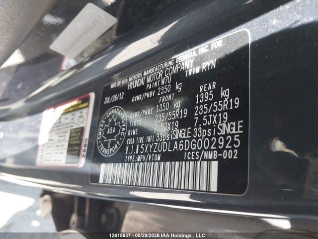 Aukcja sprzedaży 2013 Hyundai Santa Fe Sport 2.0t Se, vin: 5XYZUDLA6DG002925, numer aukcji: 12615637