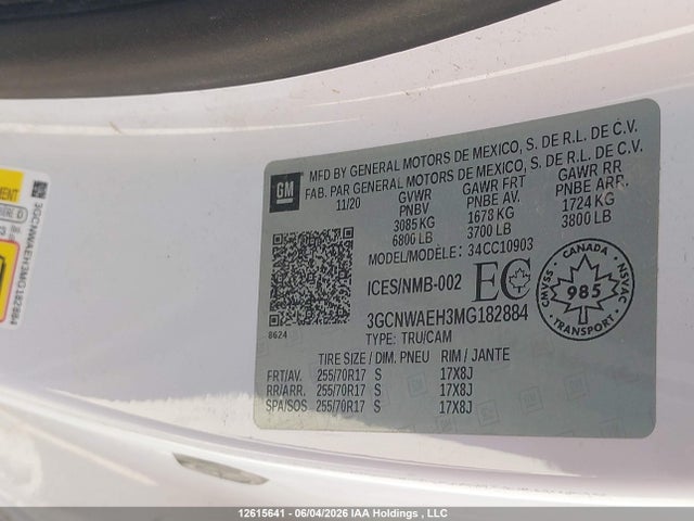 Aukcja sprzedaży 2021 Chevrolet Silverado 1500 Work Truck, vin: 3GCNWAEH3MG182884, numer aukcji: 12615641