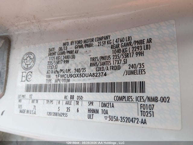 Продажа на аукционе авто 2013 Ford Escape Se, vin: 1FMCU9GX5DUA82374, номер лота: 12615644