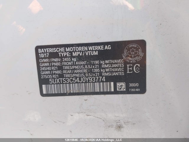 Продаж на аукціоні авто 2018 Bmw X3 M40i, vin: 5UXTS3C54J0Y93774, номер лоту: 12615646