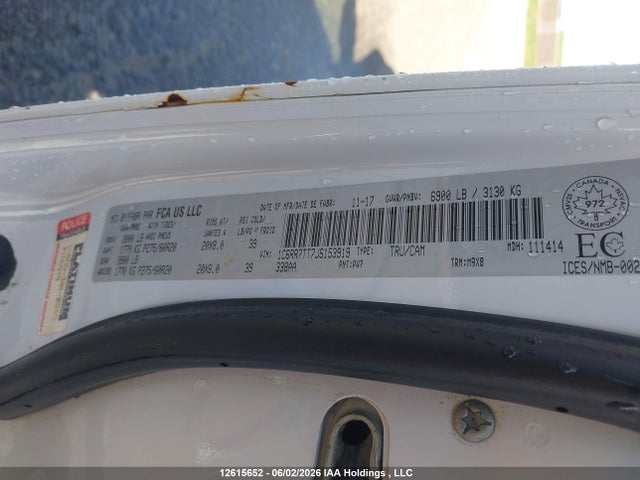 12615652 :رقم المزاد ، 1C6RR7TT7JS153919 vin ، 2018 Ram 1500 Slt مزاد بيع
