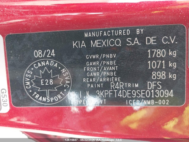 Aukcja sprzedaży 2025 Kia K4 Lx/lxs, vin: 3KPFT4DE9SE013094, numer aukcji: 12615657