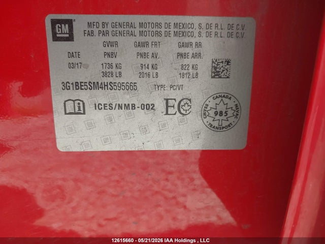 3G1BE5SM4HS595665 Chevrolet Cruze Lt Auto