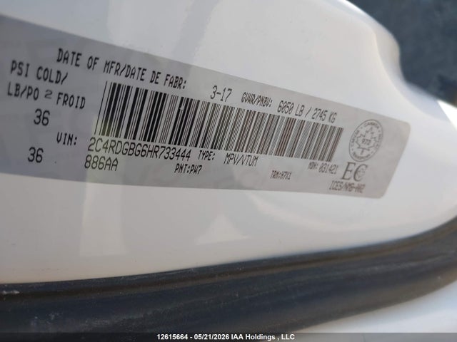 2017 Dodge Grand Caravan მანქანა იყიდება აუქციონზე, vin: 2C4RDGBG6HR733444, აუქციონის ნომერი: 12615664