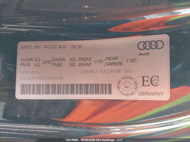 Продаж на аукціоні авто 2016 Audi S5, vin: WAUL4AFR2GA045939, номер лоту: 12615668