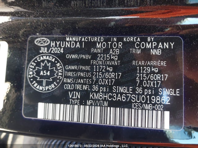 12615673 :رقم المزاد ، KM8HC3A67SU019862 vin ، 2025 Hyundai Kona مزاد بيع
