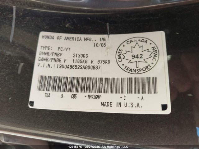 Aukcja sprzedaży 2009 Acura Tl, vin: 19UUA86529A800887, numer aukcji: 12615676
