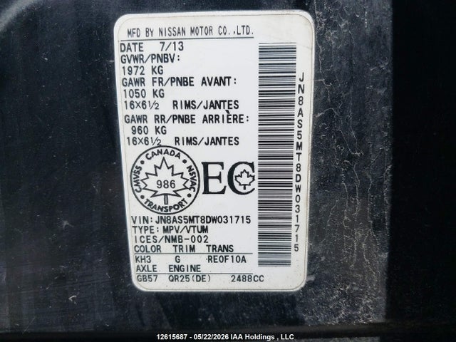 Продаж на аукціоні авто 2013 Nissan Rogue, vin: JN8AS5MT8DW031715, номер лоту: 12615687