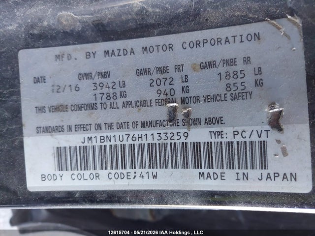 Продаж на аукціоні авто 2017 Mazda Mazda3 Gx, vin: JM1BN1U76H1133259, номер лоту: 12615704