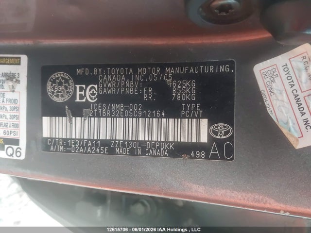 12615706 :رقم المزاد ، 2T1BR32E05C912164 vin ، 2005 Toyota Corolla Ce/le/sport مزاد بيع