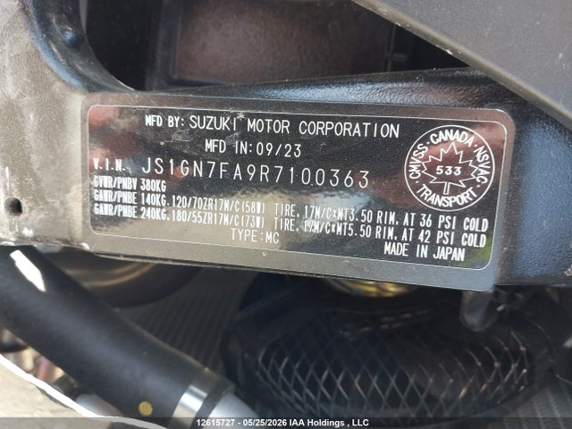 2024 Suzuki Gsx-r600 მანქანა იყიდება აუქციონზე, vin: JS1GN7FA9R7100363, აუქციონის ნომერი: 12615727