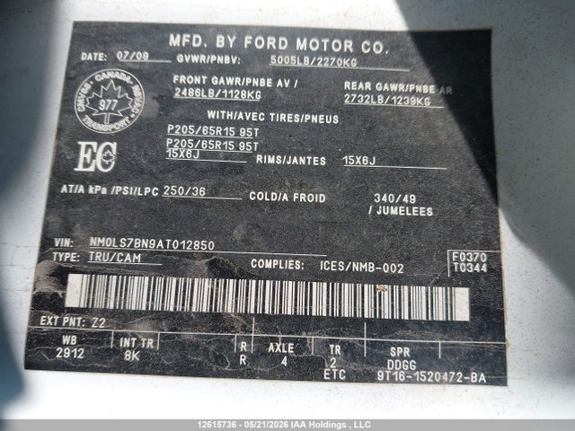Продажа на аукционе авто 2010 Ford Transit Connect Xlt, vin: NM0LS7BN9AT012850, номер лота: 12615736