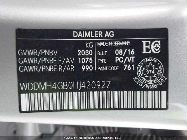 WDDMH4GB0HJ420927 Mercedes-Benz B 250 4matic Sports Tourer