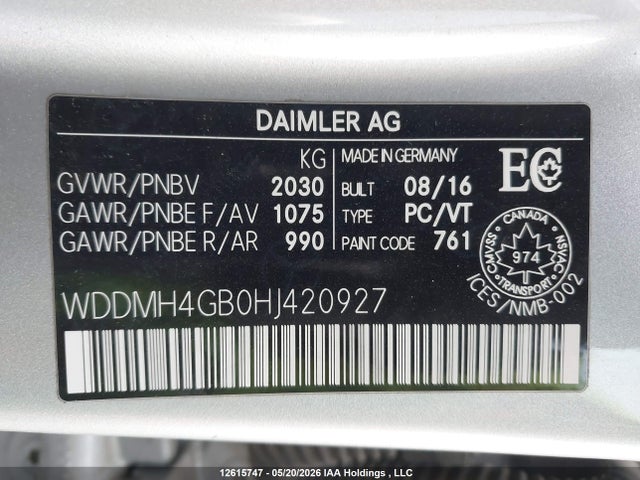 WDDMH4GB0HJ420927 Mercedes-Benz B 250 4matic Sports Tourer