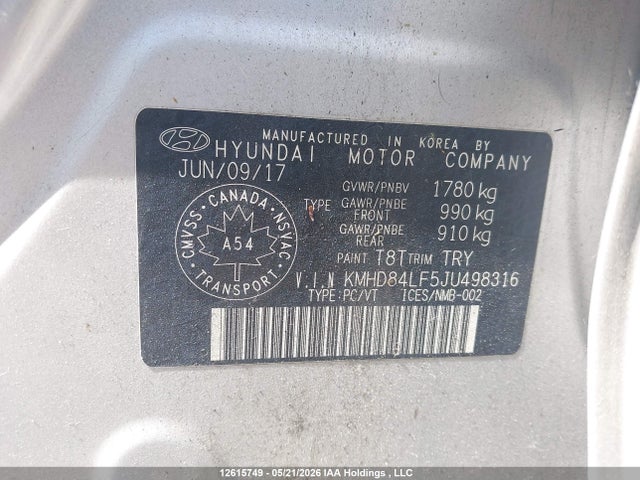 12615749 :رقم المزاد ، KMHD84LF5JU498316 vin ، 2018 Hyundai Elantra مزاد بيع