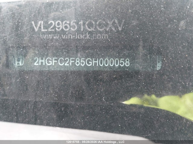 12615755 :رقم المزاد ، 2HGFC2F85GH000058 vin ، 2016 Honda Civic Ex مزاد بيع