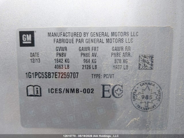 Продаж на аукціоні авто 2014 Chevrolet Cruze 1lt, vin: 1G1PC5SB7E7259707, номер лоту: 12615770