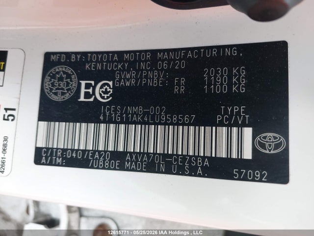 Продаж на аукціоні авто 2020 Toyota Camry Se/se Night Shade, vin: 4T1G11AK4LU958567, номер лоту: 12615771