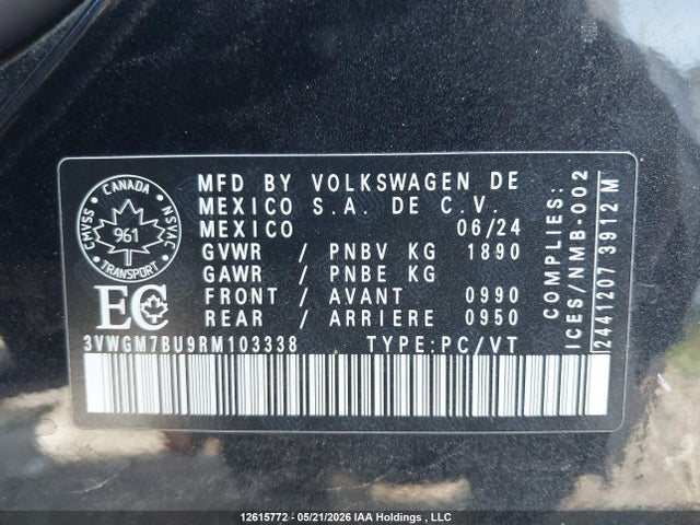 2024 Volkswagen Jetta Highline მანქანა იყიდება აუქციონზე, vin: 3VWGM7BU9RM103338, აუქციონის ნომერი: 12615772