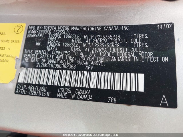 Продажа на аукционе авто 2008 Lexus Rx 350, vin: 2T2HK31U98C089368, номер лота: 12615774
