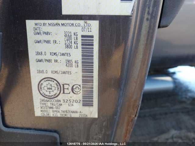 2011 Nissan Titan Sv მანქანა იყიდება აუქციონზე, vin: 1N6AA0CCXBN325202, აუქციონის ნომერი: 12615776