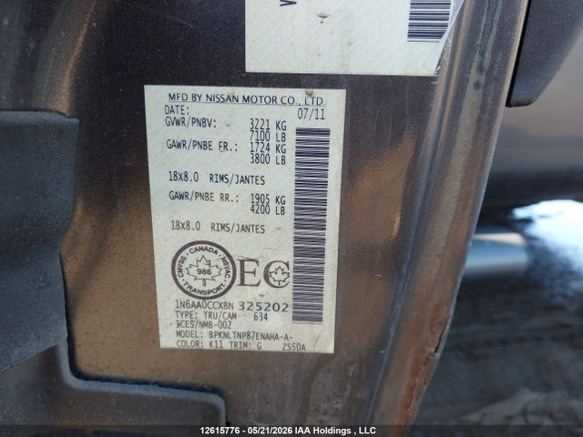 2011 Nissan Titan Sv მანქანა იყიდება აუქციონზე, vin: 1N6AA0CCXBN325202, აუქციონის ნომერი: 12615776