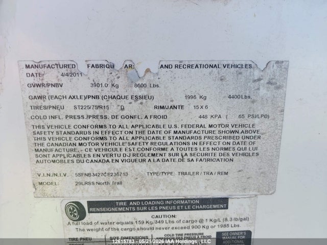 Продаж на аукціоні авто 2012 Heartland Trailer, vin: 5SFNB3427CE236713, номер лоту: 12615783