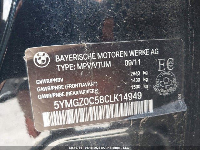 12615785 :رقم المزاد ، 5YMGZ0C58CLK14949 vin ، 2012 Bmw X6 M مزاد بيع